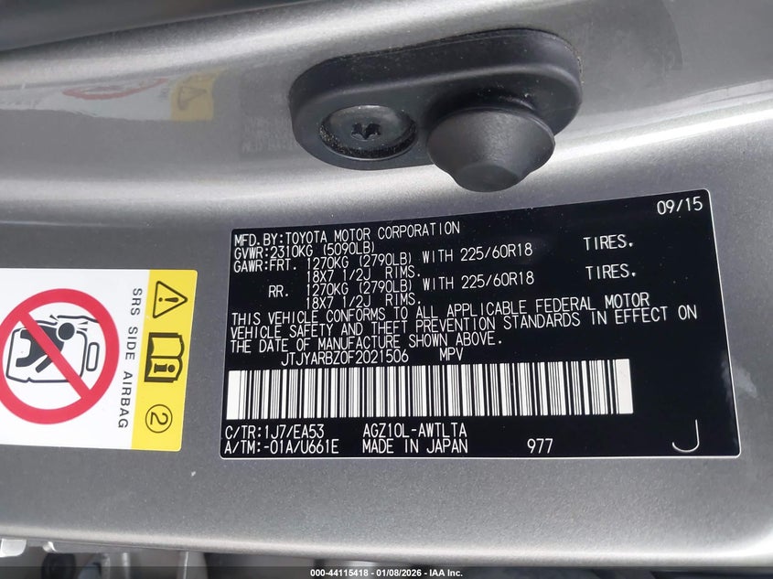 2015 Lexus Nx VIN JTJYARBZ0F2021506 IAAI salvage auction — LEFT SIDE, Clear (Oklahoma), sold $6,700 on 2026-07-29 (photo 9)
