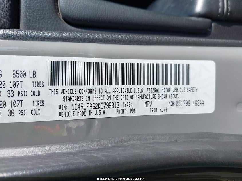 2019 Jeep Grand cherokee VIN 1C4RJFAG2KC798313 IAAI salvage auction — FRONT & REAR, Wait Title, sold $5,100 on 2026-07-24 (photo 9)