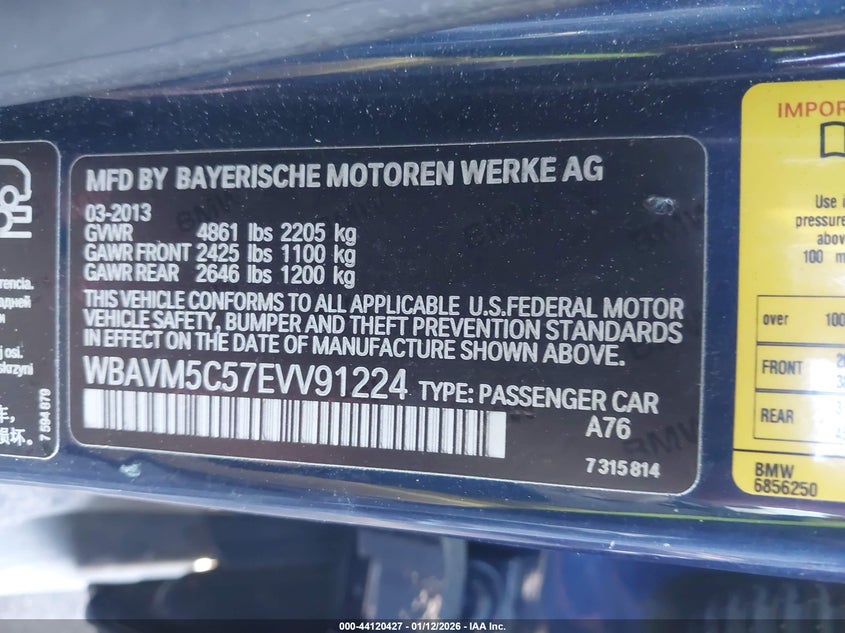 2014 BMW X1 VIN WBAVM5C57EVV91224 IAAI salvage auction — NORMAL WEAR, Clear (New Jersey), sold $25 on 2026-07-28 (photo 9)