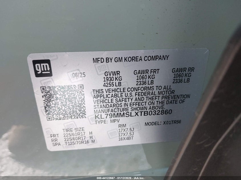2026 Chevrolet Trailblazer VIN KL79MMSLXTB032860 IAAI salvage auction — FRONT END, Salvage (Indiana), sold $575 on 2026-07-07 (photo 9)