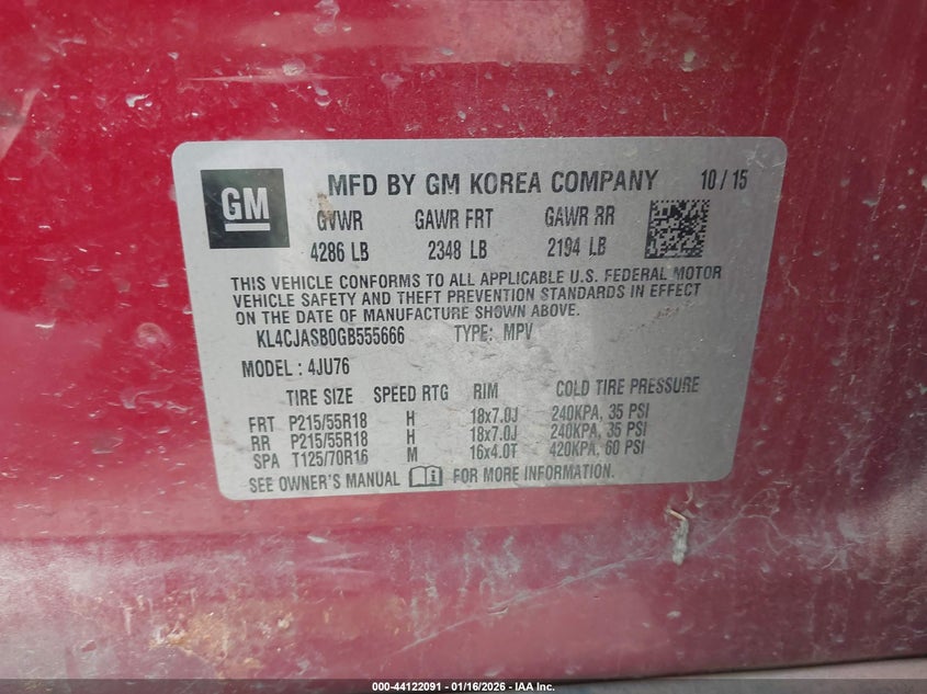 2016 Buick Encore VIN KL4CJASB0GB555666 IAAI salvage auction — FRONT END, Clear (Oklahoma), sold $850 on 2026-07-15 (photo 9)