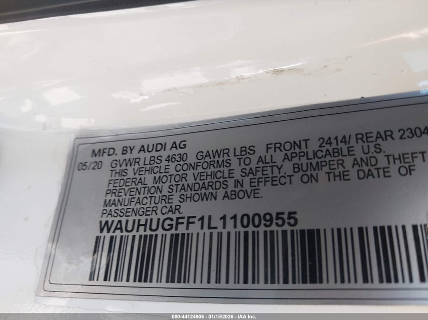 2020 Audi A3 VIN WAUAUGFF7LA103845 IAAI salvage auction — THEFT, Other, sold $5,400 on 2026-07-20 (photo 9)