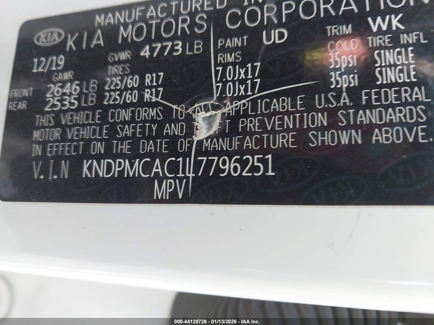 2020 Kia Sportage VIN KNDPMCAC1L7796251 IAAI salvage auction — LEFT SIDE, Mv-907A (New York), sold $3,350 on 2026-07-14 (photo 9)
