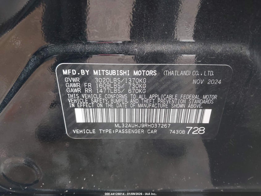 2024 Mitsubishi Mirage VIN ML32AUHJ9RH037267 IAAI salvage auction — ENGINE DAMAGE, Other, sold $4,250 on 2026-07-09 (photo 9)