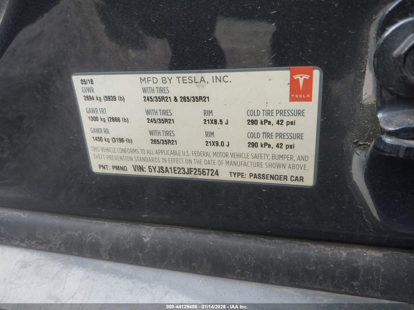 2018 Tesla Model s VIN 5YJSA1E23JF256724 IAAI salvage auction — ALL OVER, Salvage Title, sold $1,350 on 2026-07-27 (photo 9)
