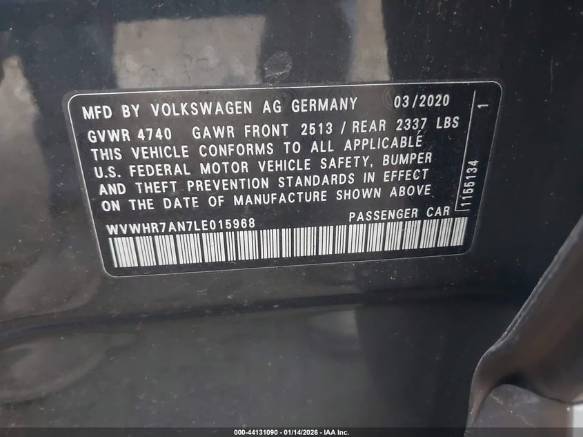 2020 Volkswagen Arteon VIN WVWHR7AN7LE015968 IAAI salvage auction — RIGHT FRONT, Salvage (Indiana), sold $4,000 on 2026-07-23 (photo 9)