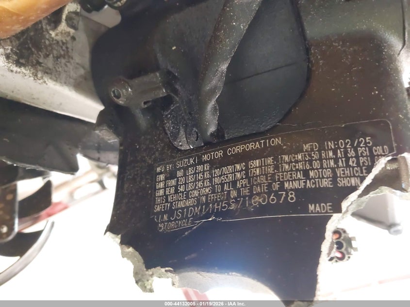 2025 Suzuki Gsx-r VIN JS1DM11H5S7100678 IAAI salvage auction — ALL OVER, Bill Of Sale (Georgia), sold $325 on 2026-07-29 (photo 9)