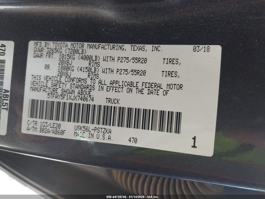 2018 Toyota Tundra VIN 5TFAY5F1XJX740674 IAAI salvage auction — SIDE, Clear (Oklahoma), sold $11,000 on 2026-07-29 (photo 9)