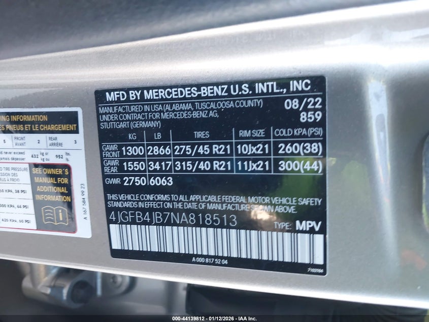 2022 Mercedes-benz Gle VIN 4JGFB4JB7NA818513 IAAI salvage auction — FRONT END, Salvage Title, sold $12,600 on 2026-07-11 (photo 9)