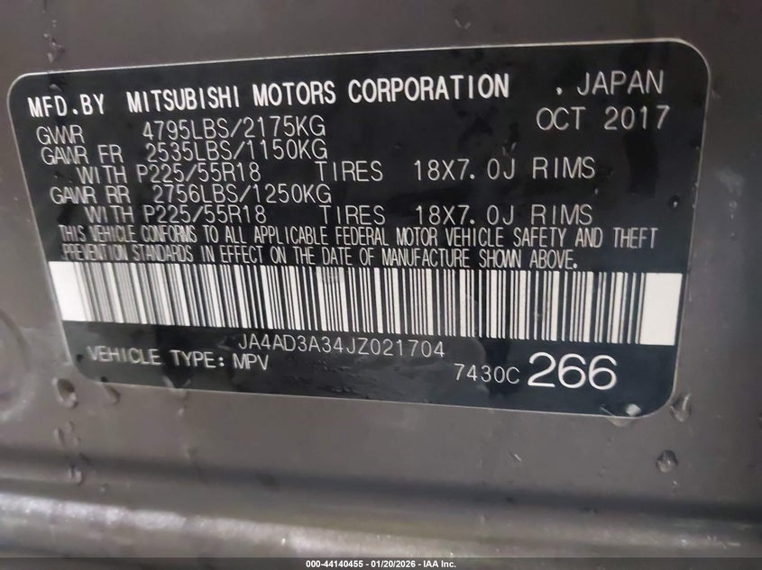 2018 Mitsubishi Outlander VIN JA4AD3A34JZ021704 IAAI salvage auction — RIGHT SIDE, Other, sold $1,975 on 2026-07-10 (photo 9)