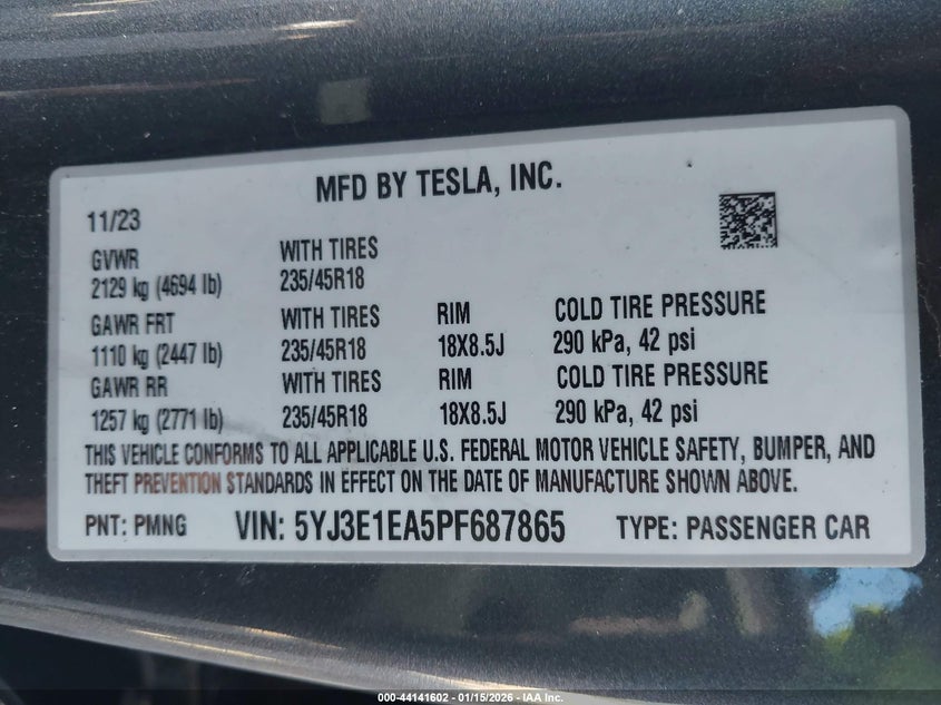 2023 Tesla Model 3 VIN 5YJ3E1EA5PF687865 IAAI salvage auction — REAR END, Clear (Maryland), sold $9,150 on 2026-07-16 (photo 9)