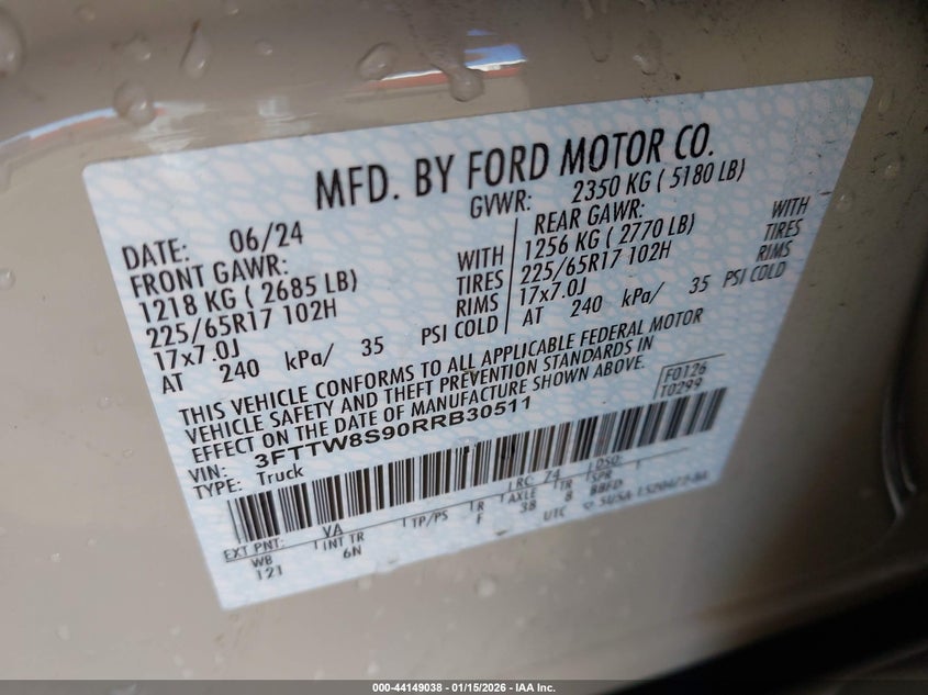 2024 Ford Maverick VIN 3FTTW8S90RRB30511 IAAI salvage auction — RIGHT SIDE, Salvage Title, sold $12,900 on 2026-07-30 (photo 9)
