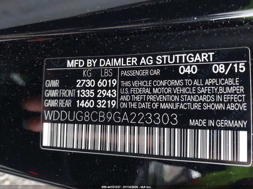 2016 Mercedes-benz S class VIN WDDUG8CB9GA223303 IAAI salvage auction — FRONT END, Other, sold $7,600 on 2026-08-13 (photo 9)