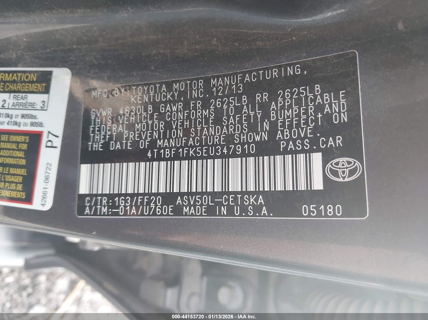 2014 Toyota Camry VIN 4T1BF1FK5EU347910 IAAI salvage auction — BIO HAZARD, Junk (Oklahoma), sold $575 on 2026-07-21 (photo 9)