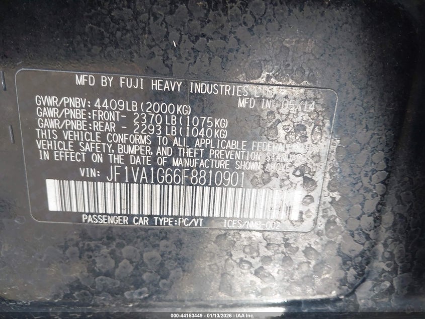 2015 Subaru Wrx VIN JF1VA1G66F8810901 IAAI salvage auction — ROLLOVER, Salvage (California), sold $2,800 on 2026-07-22 (photo 9)