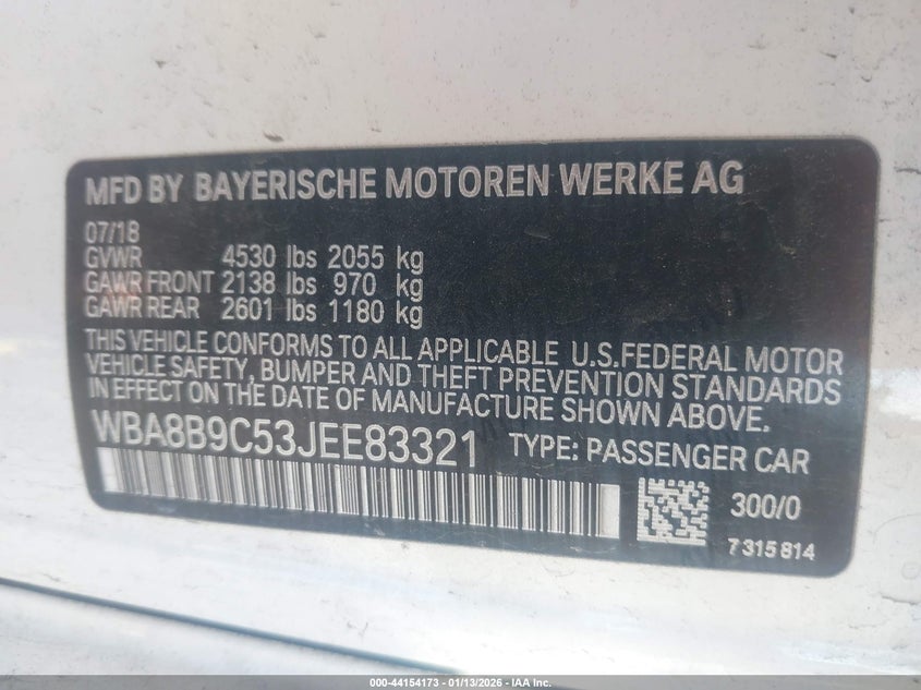 2018 BMW 3er VIN WBA8B9C53JEE83321 IAAI salvage auction — FRONT END, Salvage (California), sold $1,975 on 2026-07-21 (photo 9)