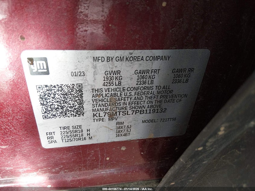 2023 Chevrolet Trailblazer VIN KL79MTSL7PB119132 IAAI salvage auction — FRONT END, Salvage (Ohio), sold $3,900 on 2026-07-09 (photo 9)