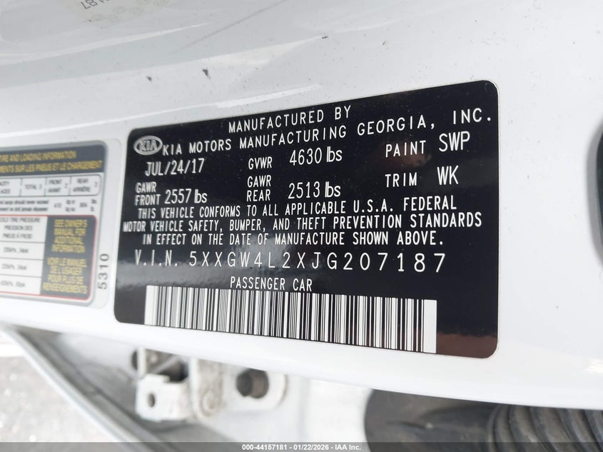 2018 Kia Optima VIN 5XXGW4L2XJG207187 IAAI salvage auction — REAR END, Salvage Title, sold $3,200 on 2026-07-10 (photo 9)