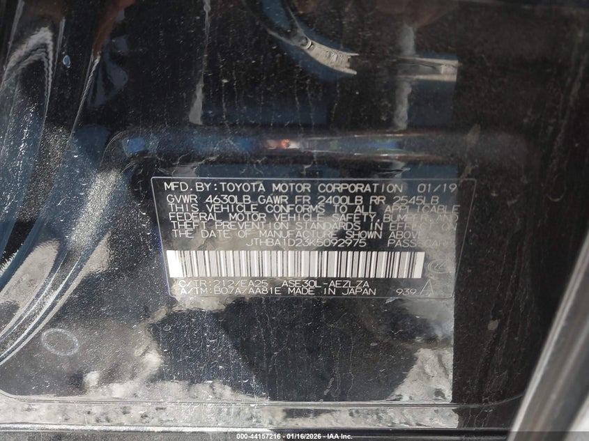 2019 Lexus Is VIN JTHBA1D23K5092975 IAAI salvage auction — FRONT END, Salvage Title, sold $7,250 on 2026-07-07 (photo 9)