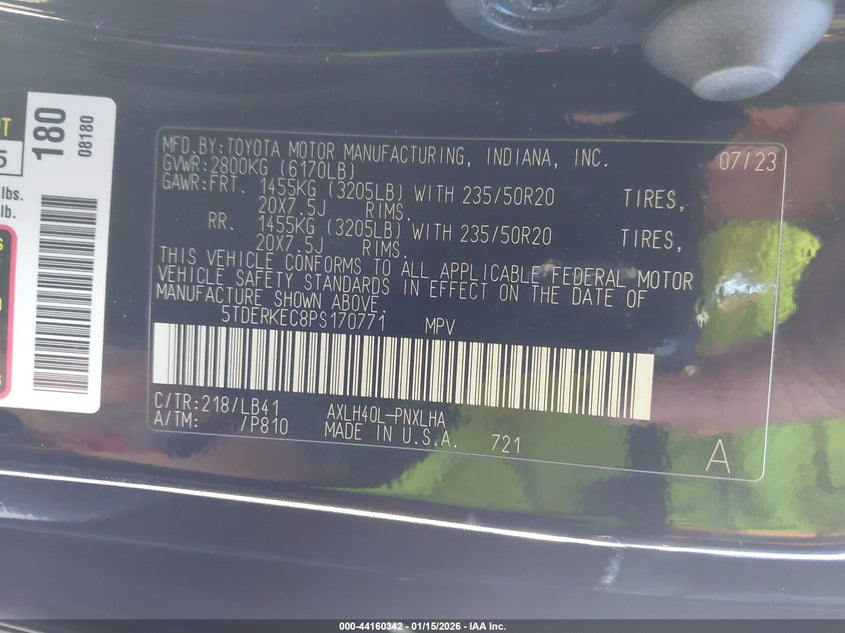 2023 Toyota Sienna VIN 5TDERKEC8PS170771 IAAI salvage auction — LEFT & RIGHT, Salvage (California), sold $17,775 on 2026-08-21 (photo 9)