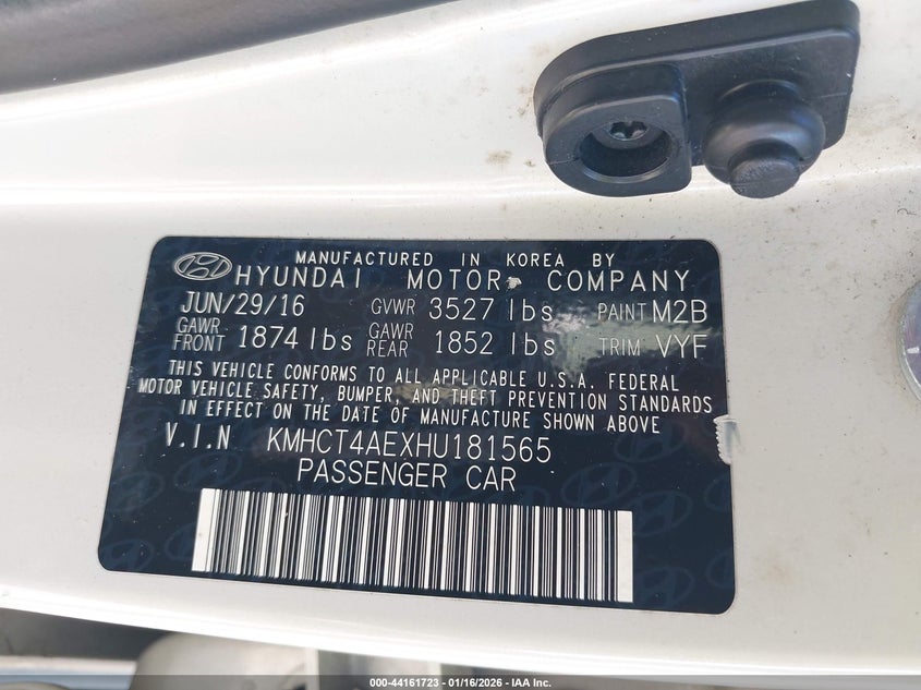 2017 Hyundai Accent VIN KMHCT4AEXHU181565 IAAI salvage auction — FRONT END, Salvage Title, sold $800 on 2026-07-09 (photo 9)