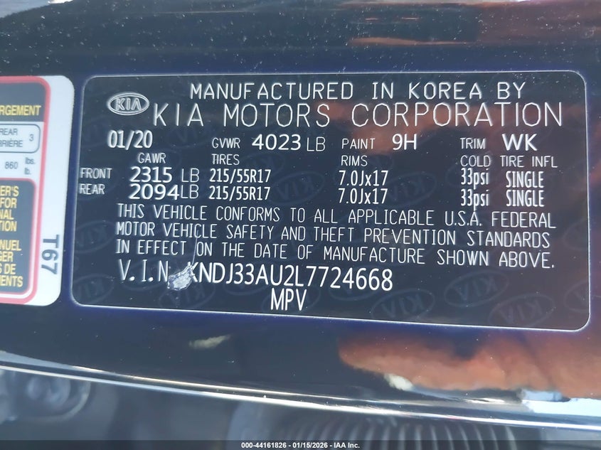 2020 Kia Soul VIN KNDJ33AU2L7724668 IAAI salvage auction — LEFT REAR, Salvage (California), sold $25 on 2026-07-28 (photo 9)