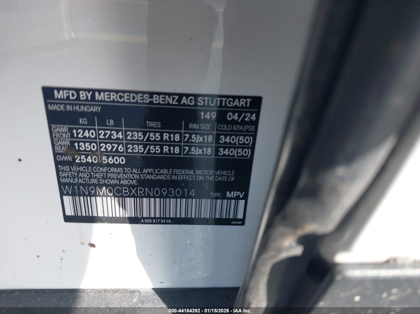 2024 Mercedes-benz Eqb VIN W1N9M0CBXRN093014 IAAI salvage auction — FRONT END, Other, sold $8,700 on 2026-07-23 (photo 9)