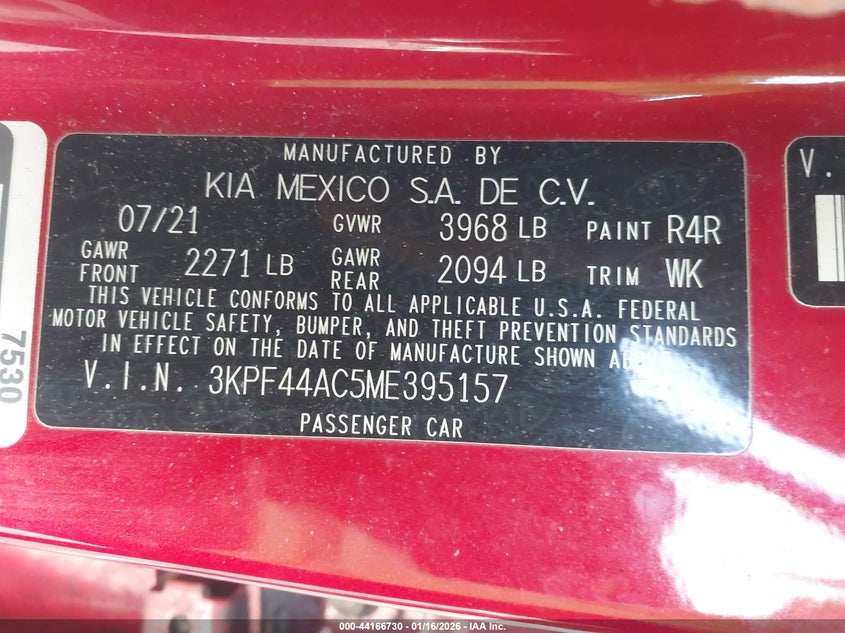 2021 Kia Forte VIN 3KPF44AC5ME395157 IAAI salvage auction — LEFT SIDE, Salvage (North Carolina), sold $3,525 on 2026-08-01 (photo 9)
