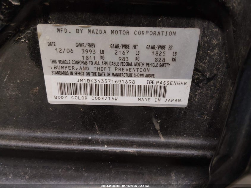 2007 Mazda 3 VIN JM1BK343571691698 IAAI salvage auction — FRONT END, Salvage (Colorado), sold $150 on 2026-07-08 (photo 9)