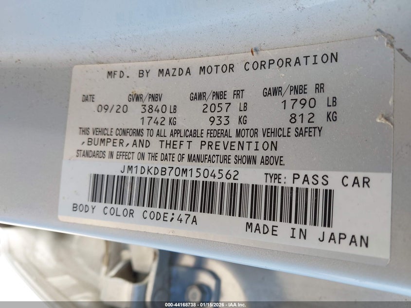 2021 Mazda Cx-3 VIN JM1DKDB70M1504562 IAAI salvage auction — LEFT FRONT, Salvage (South Carolina), sold $2,450 on 2026-07-27 (photo 9)