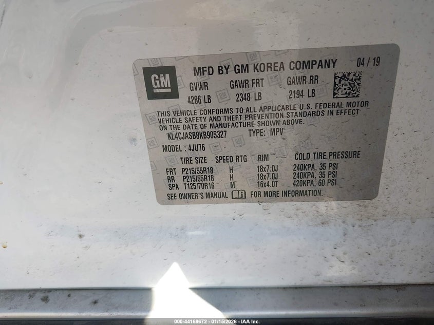 2019 Buick Encore VIN KL4CJASB8KB905327 IAAI salvage auction — REAR END, Original (Texas), sold $1,675 on 2026-07-29 (photo 9)