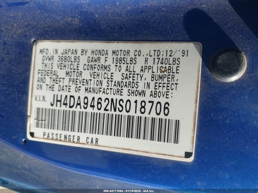 1992 Acura Integra VIN JH4DA9462NS018706 IAAI salvage auction — FRONT END, Clear (Alabama), sold $275 on 2026-09-08 (photo 9)