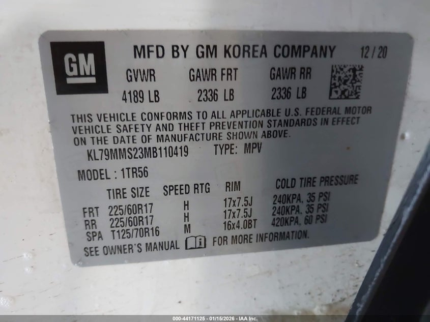 2021 Chevrolet Trailblazer VIN KL79MMS23MB110419 IAAI salvage auction — FRONT END, Other, sold $2,750 on 2026-07-22 (photo 9)