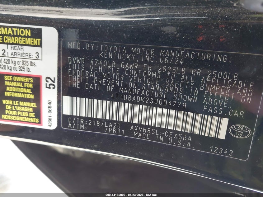 2025 Toyota Camry VIN 4T1DBADK2SU004779 IAAI salvage auction — FRONT END, Salvage (Indiana), sold $16,000 on 2026-07-17 (photo 9)