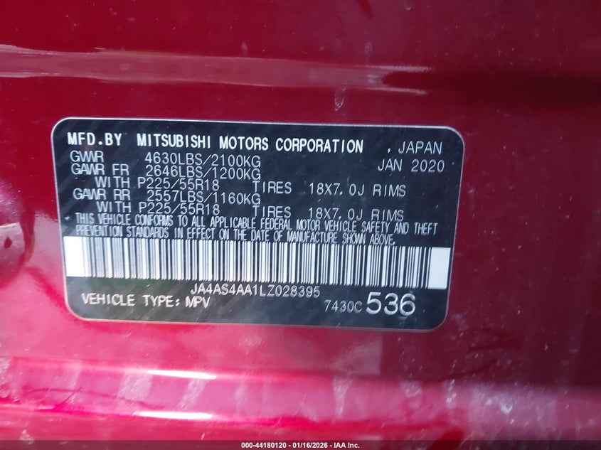 2020 Mitsubishi ECLIPSE VIN JA4AS4AA1LZ028395 IAAI salvage auction — FRONT END, Salvage (Pennsylvania), sold $575 on 2026-07-24 (photo 9)