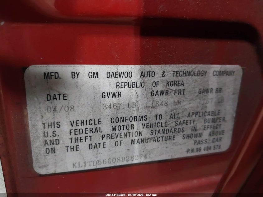 2008 Chevrolet Aveo VIN KL1TD56608B282741 IAAI salvage auction — REAR END, Mv-907A (New York), sold $400 on 2026-07-15 (photo 9)