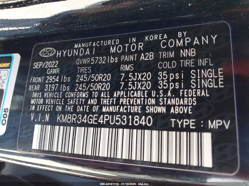 2023 Hyundai Palisade VIN KM8R34GE4PU531840 IAAI salvage auction — LEFT FRONT, Salvage Title, sold $8,600 on 2026-07-21 (photo 9)