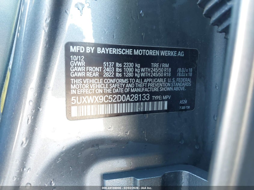 2013 BMW X3 VIN 5UXWX9C52D0A28133 IAAI salvage auction — FRONT END, Clear (Oklahoma), sold $1,500 on 2026-07-18 (photo 9)