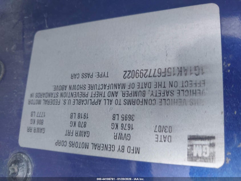 2007 Chevrolet Cobalt VIN 1G1AK15F677299022 IAAI salvage auction — RIGHT FRONT, Salvage (Utah), sold $275 on 2026-07-09 (photo 9)