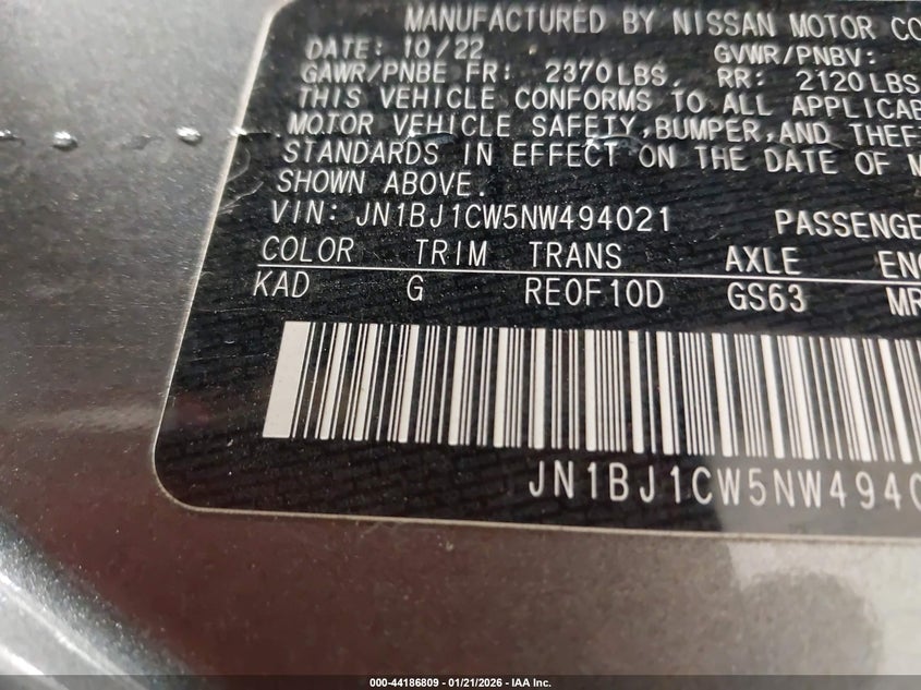 2022 Nissan Rogue VIN JN1BJ1CW5NW494021 IAAI salvage auction — REAR END, Salvage Title, sold $825 on 2026-07-29 (photo 9)
