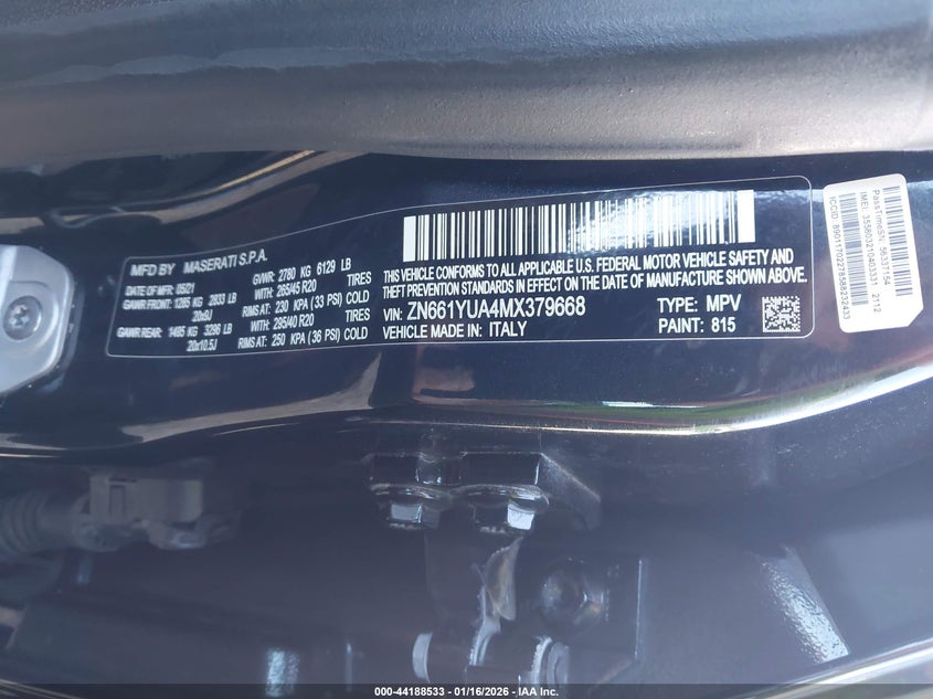 2021 Maserati Levante VIN ZN661YUA4MX379668 IAAI salvage auction — FRONT END, Salvage Title, sold $8,800 on 2026-07-09 (photo 9)