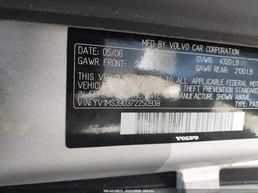 2007 Volvo S40 VIN YV1MS390372250938 IAAI salvage auction — LEFT FRONT, Clear (Virginia), sold $300 on 2026-07-27 (photo 9)