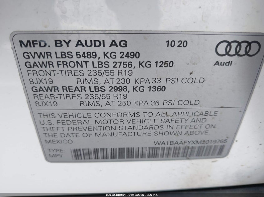 2021 Audi Q5 VIN WA1BAAFYXM2019765 IAAI salvage auction — LEFT FRONT, Clear (Hawaii), sold $7,700 on 2026-08-25 (photo 9)