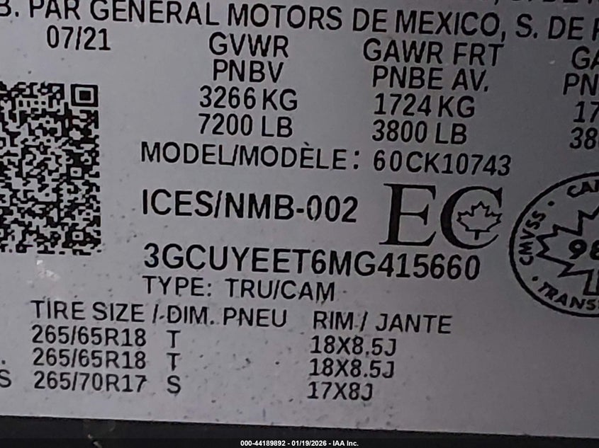 2021 Chevrolet Silverado 1500 VIN 3GCUYEET6MG415660 IAAI salvage auction — FRONT END, Clear (Oklahoma), sold $9,450 on 2026-07-28 (photo 9)