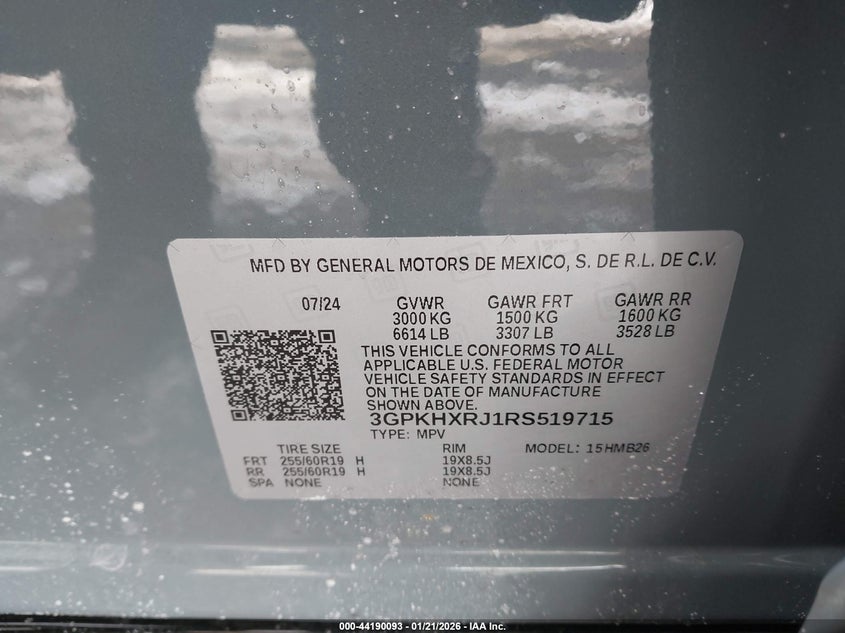 2024 Honda Prologue VIN 3GPKHXRJ1RS519715 IAAI salvage auction — FRONT & REAR, Salvage (New Jersey), sold $7,600 on 2026-07-13 (photo 9)