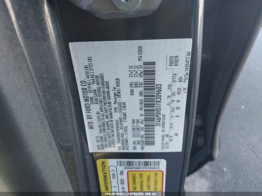 2015 Ford Fusion VIN 3FA6P0HD1FR309603 IAAI salvage auction — RIGHT SIDE, Salvage Title, sold $700 on 2026-07-22 (photo 9)