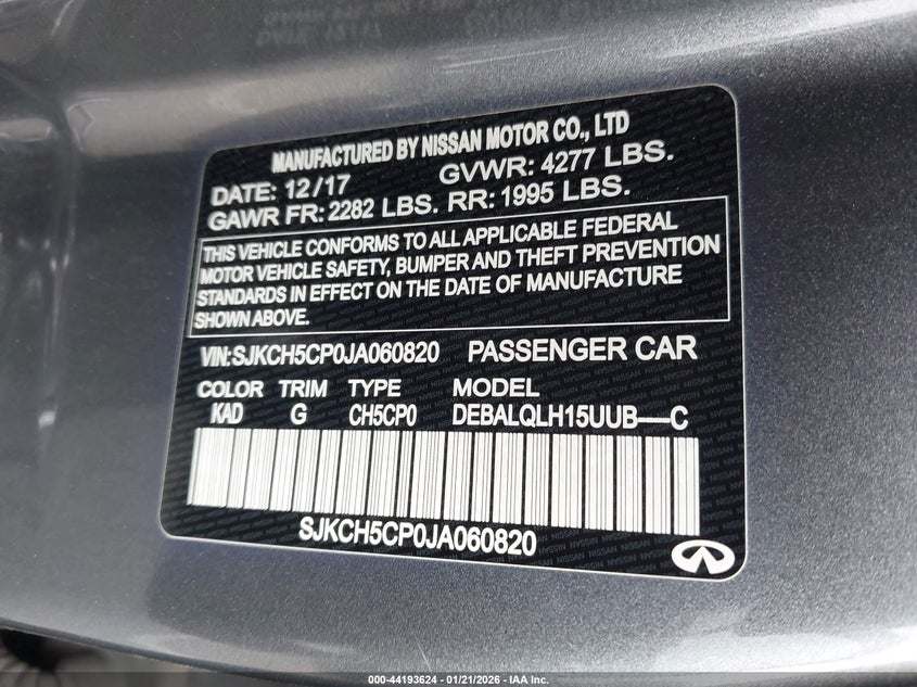2018 Infiniti Qx30 VIN SJKCH5CP0JA060820 IAAI salvage auction — NORMAL WEAR, Salvage Title, sold $600 on 2026-07-09 (photo 9)