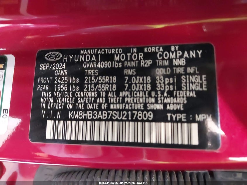 2025 Hyundai Kona VIN KM8HB3AB7SU217809 IAAI salvage auction — ROLLOVER, Salvage (North Carolina), sold $3,750 on 2026-07-10 (photo 9)