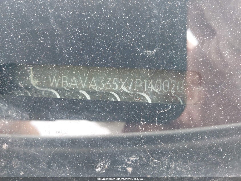 2007 BMW 3er VIN WBAVA335X7P140020 IAAI salvage auction — WATER/FLOOD, Original (Texas), sold $175 on 2026-07-28 (photo 9)