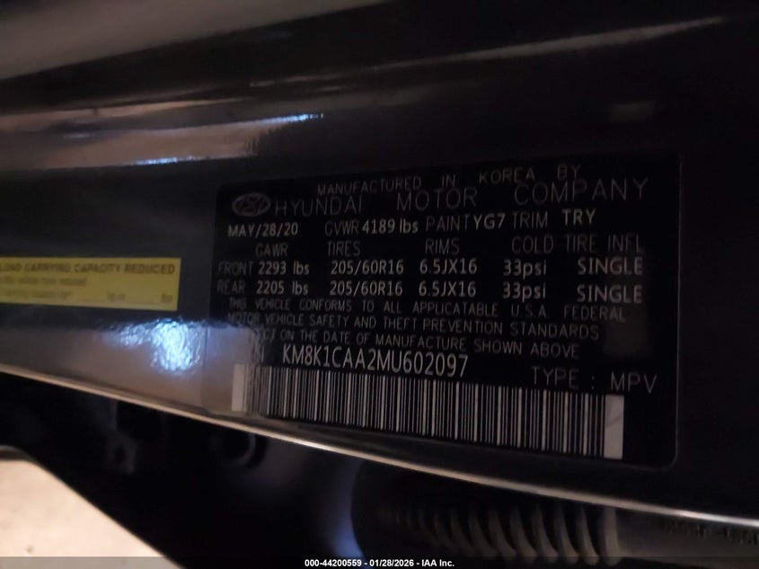 2021 Hyundai Kona VIN KM8K1CAA2MU602097 IAAI salvage auction — RIGHT SIDE, Salvage Title, sold $25 on 2026-07-21 (photo 9)
